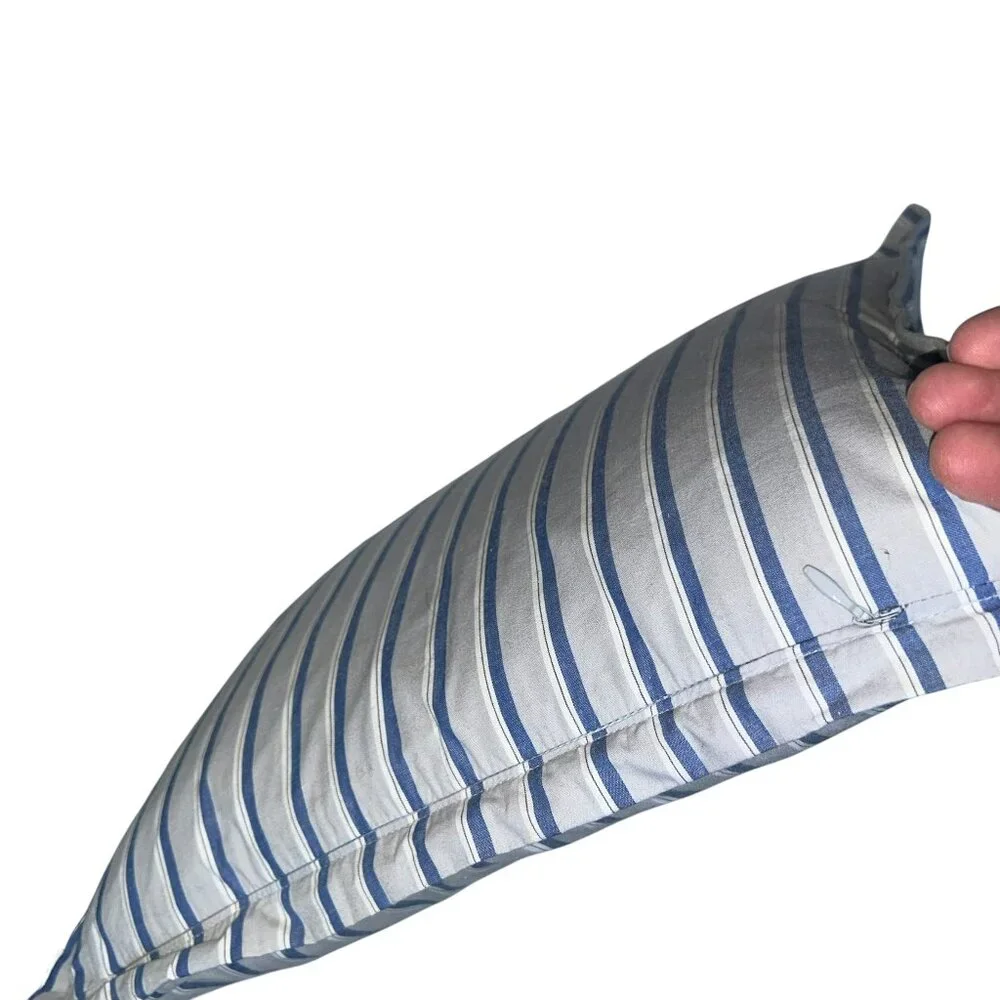 thomas o'brien vintage modern blue gray ticking stripe down fill throw pillow